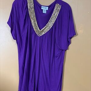 HC291. Glitterscope Womens Short Sleeve Purple Color Beaded Top Size 1X